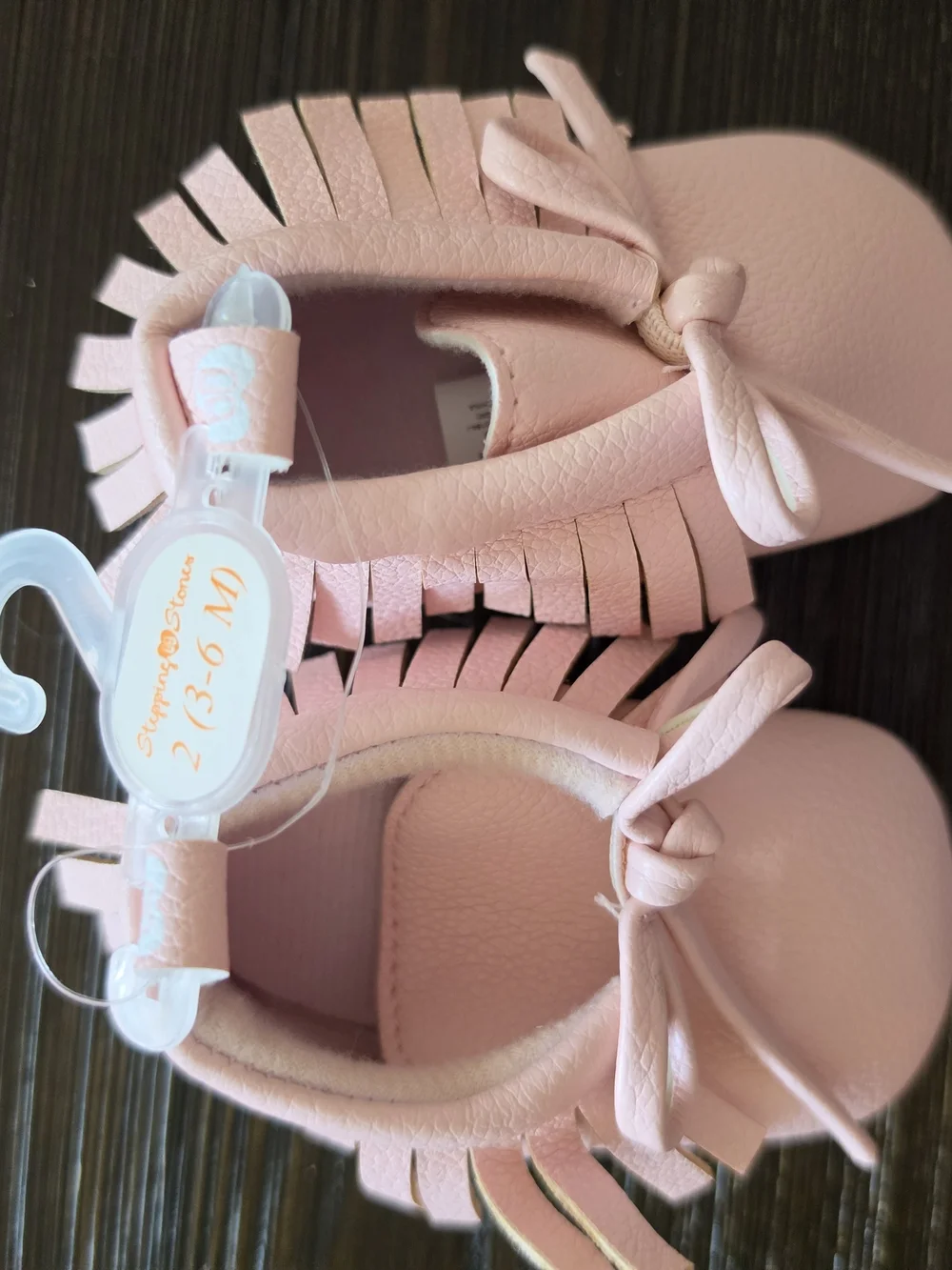First Steps by Stepping Stones Pink Fringe Bow Moccasins NWT 3-6m